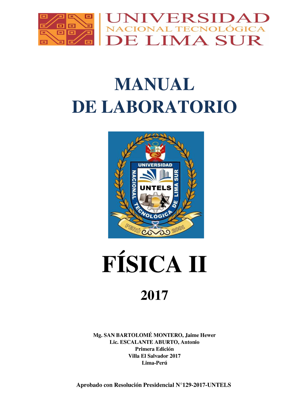 Manualdefisicaii 2017 - MANUAL DE LABORATORIO FÍSICA II 2017 ####### Mg ...