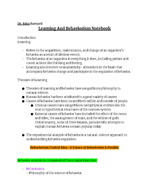 Learning and Behaviorism Notes - Learning and Behaviorism SIDE NOTE ...