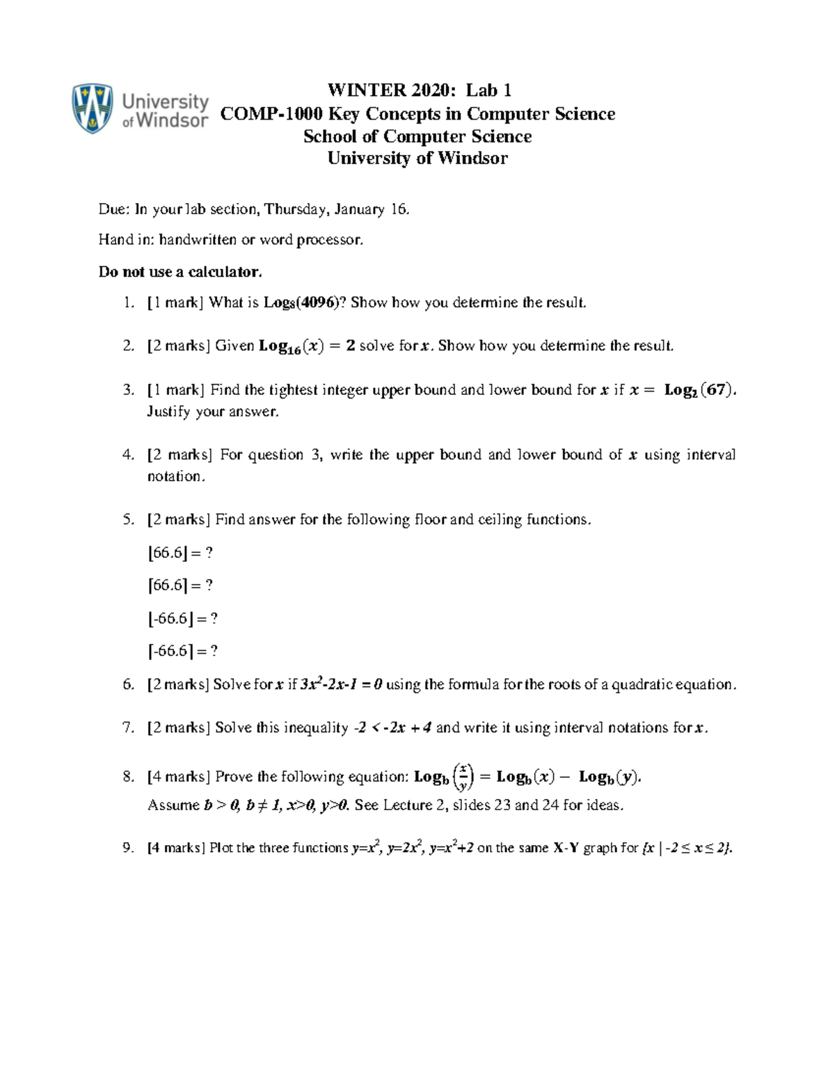 Lab1 - nice doc - WINTER 2020: Lab 1 COMP-1000 Key Concepts in Computer ...