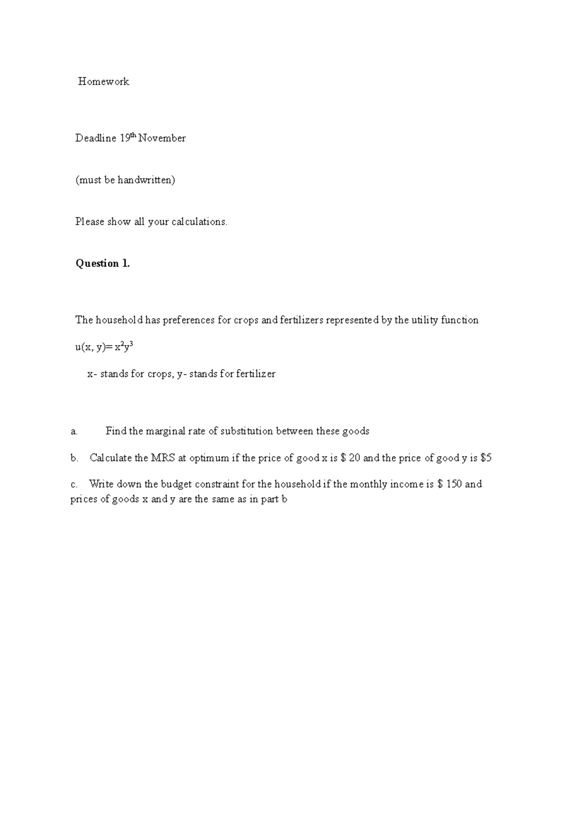 Homework for a subject - Homework Deadline 19th November (must be ...