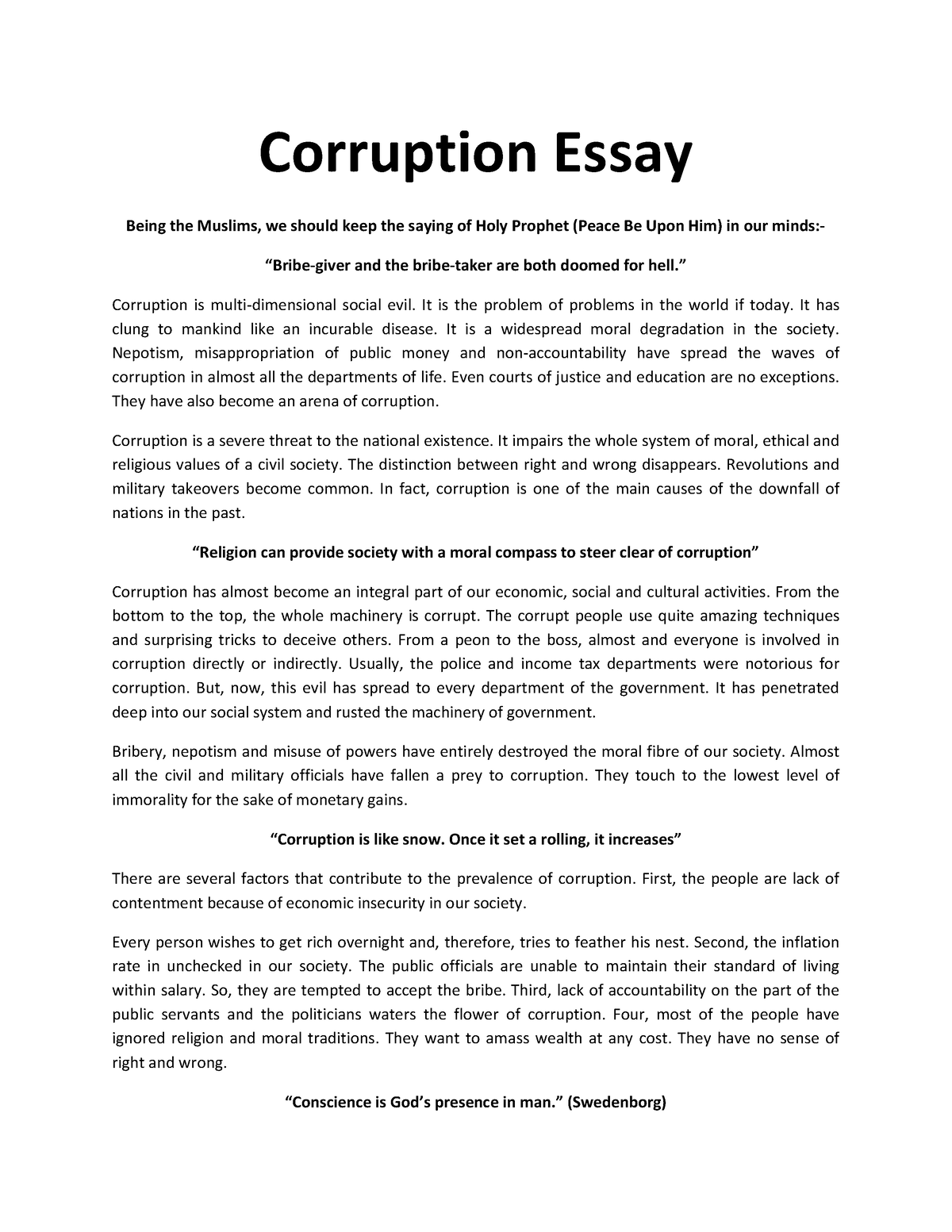 essay corruption conclusion