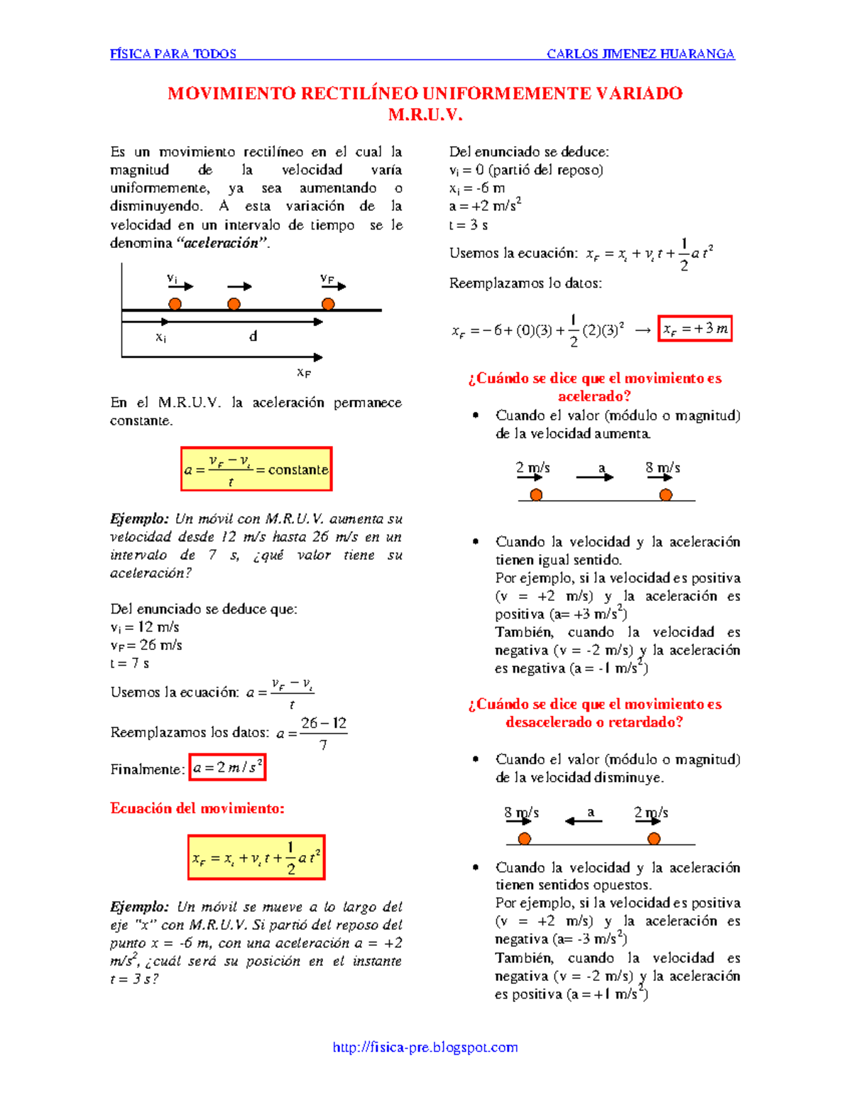 MRUV - Apuntes 2 - MOVIMIENTO RECTILÍNEO UNIFORMEMENTE VARIADO M.R.U ...