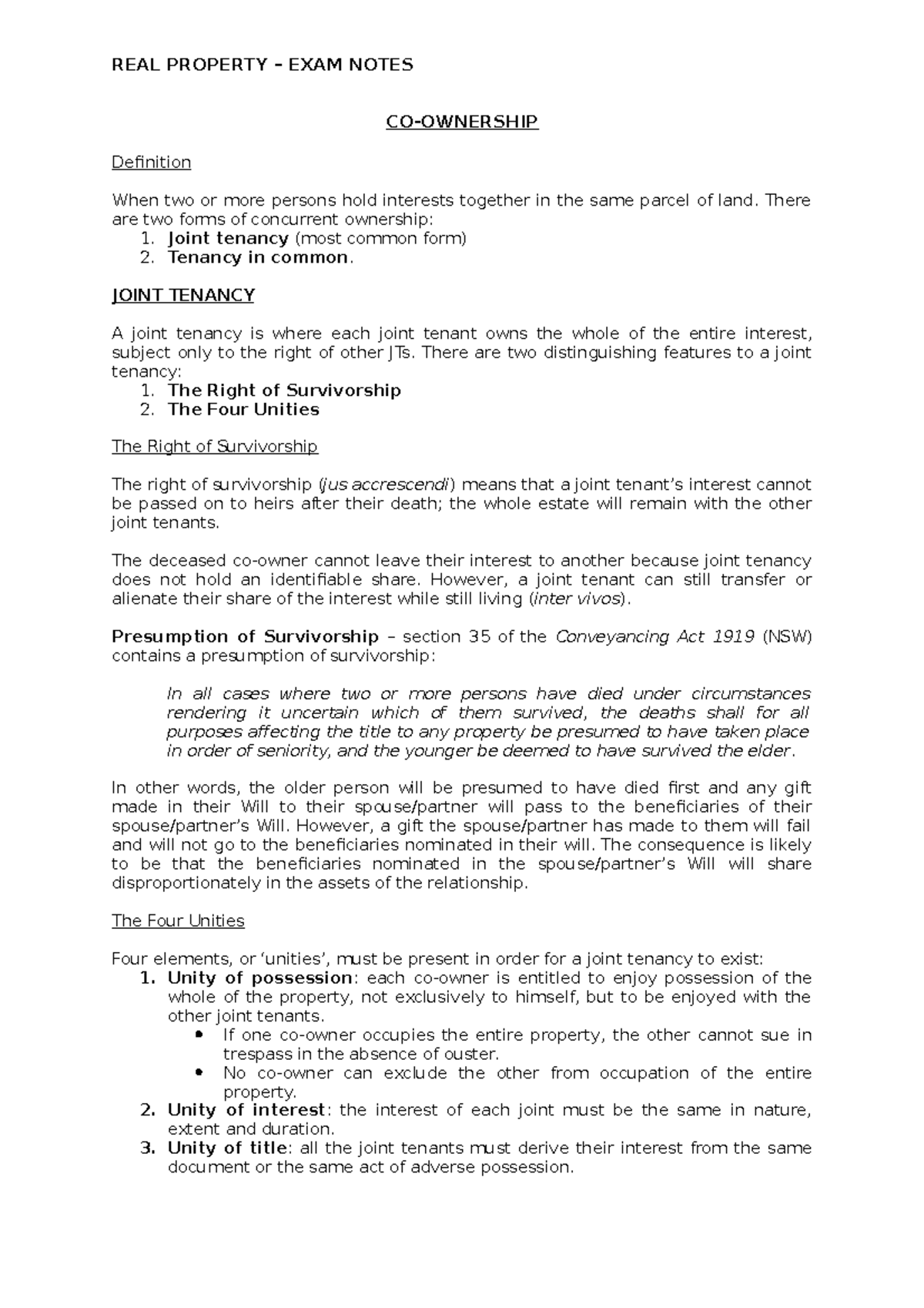 REAL Property EXAM Notes REAL PROPERTY EXAM NOTES Definition When