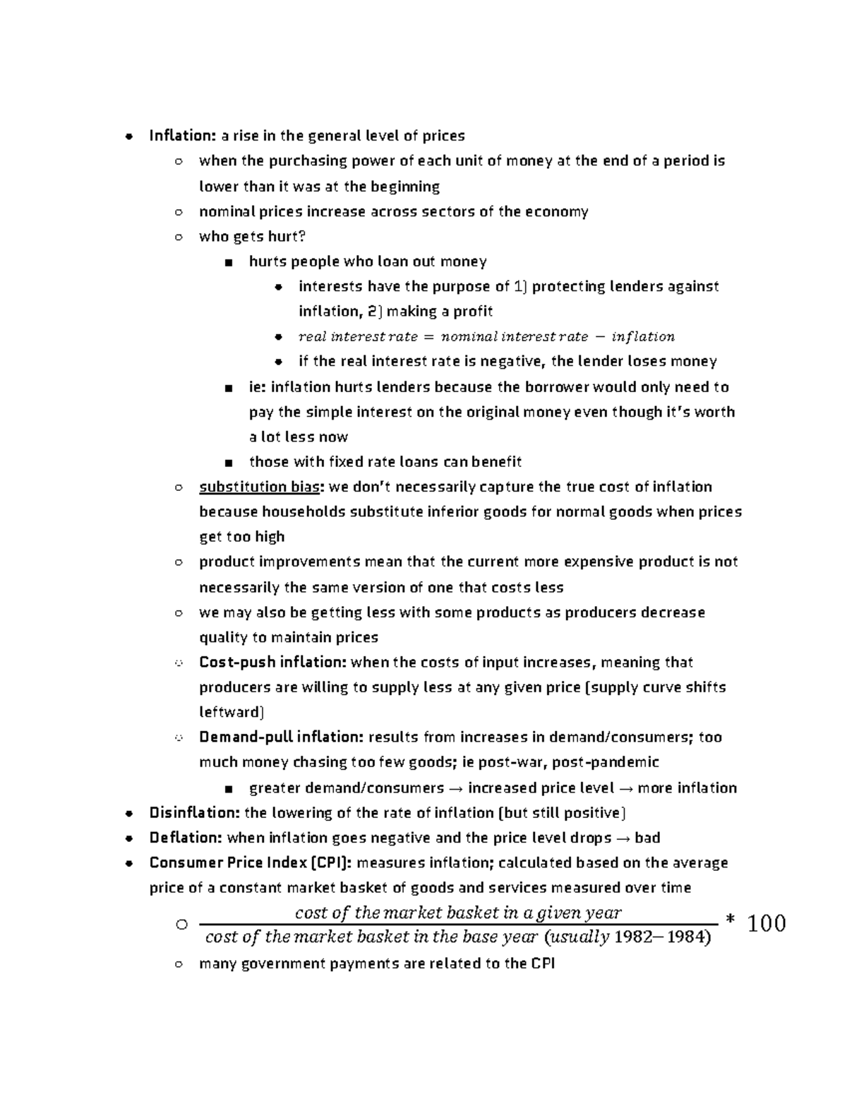 Macro Notes Unit 2 (2 of 2) - Inflation: a rise in the general level of ...