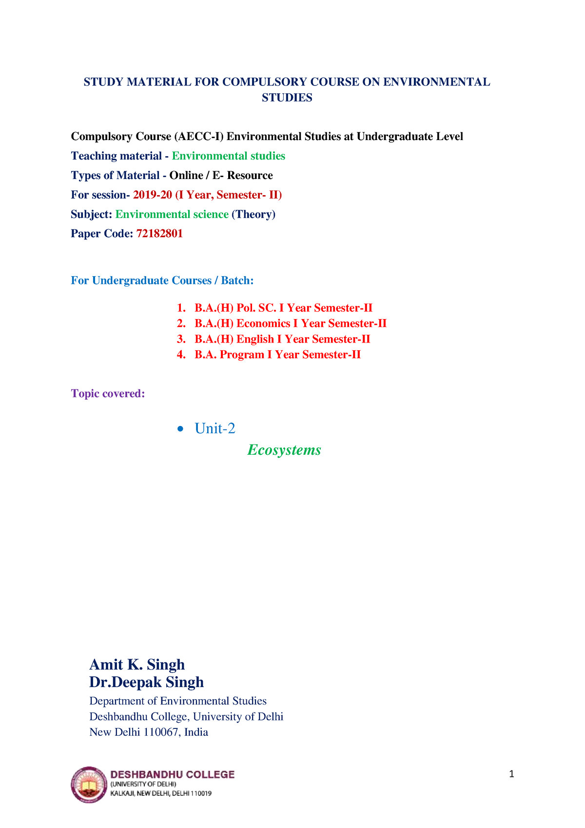 Gydghdygfdyg - STUDY MATERIAL FOR COMPULSORY COURSE ON ENVIRONMENTAL ...