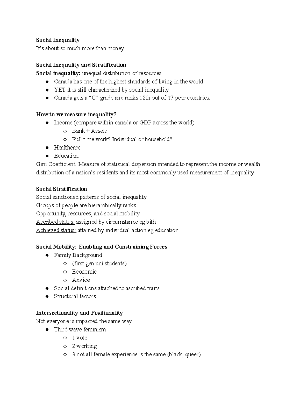 SOCI1025 - Chapter 5 Notes - 2018 - Social Inequality It’s about so ...