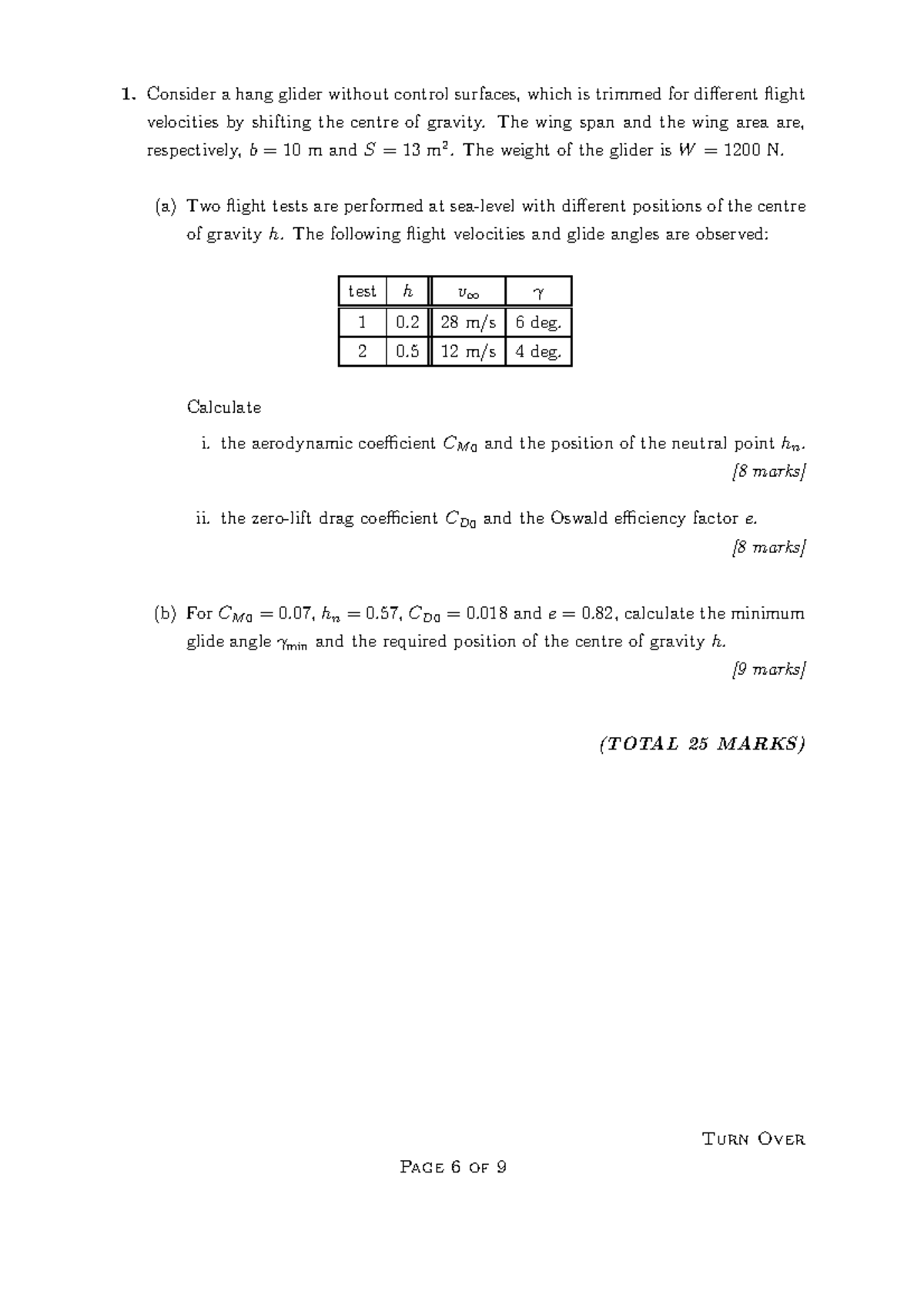 Exam 2017 Turn Over Page 6 of 9 Consider a hang glider without