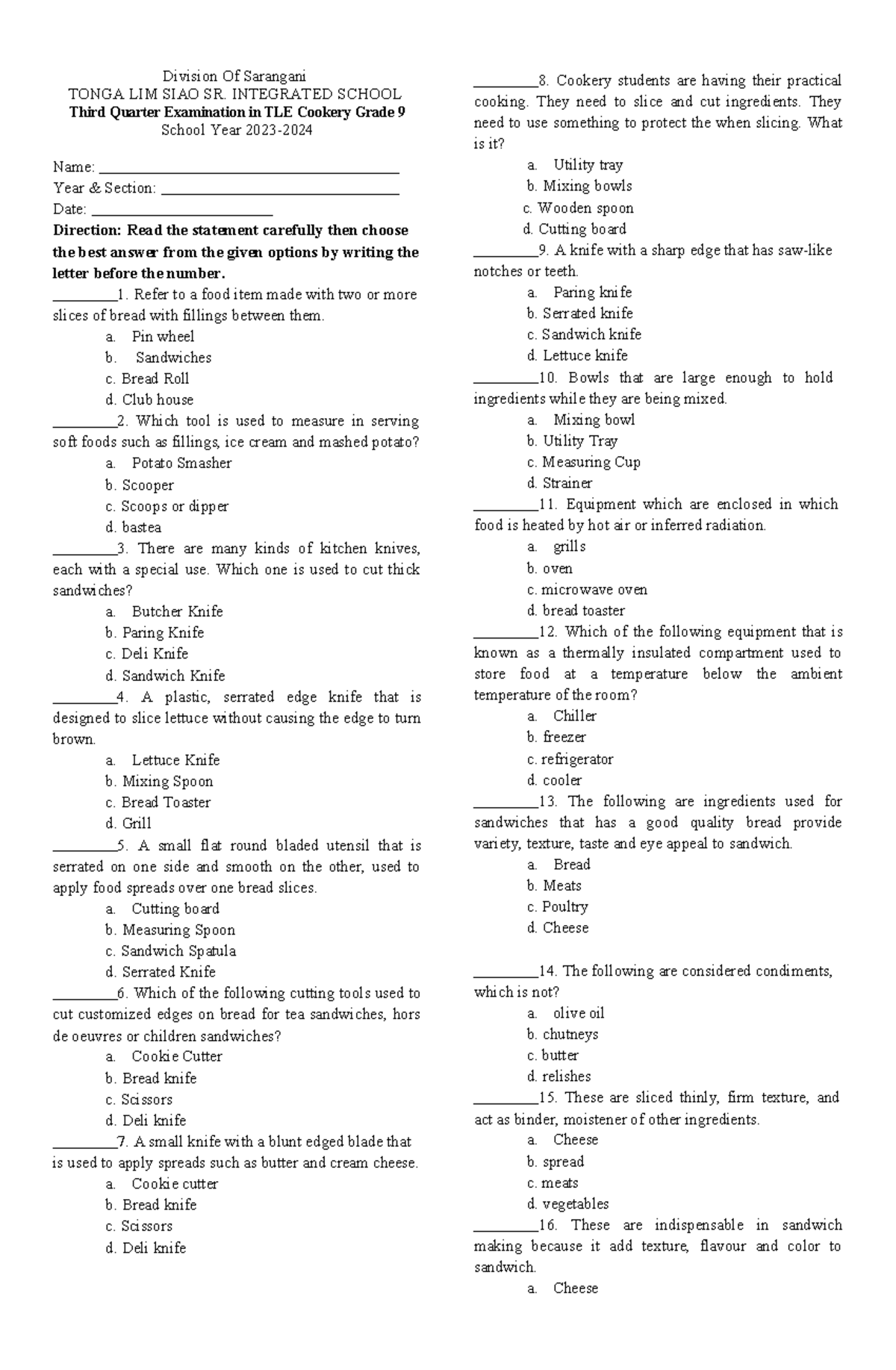 Ilide - NONE - Division Of Sarangani TONGA LIM SIAO SR. INTEGRATED ...