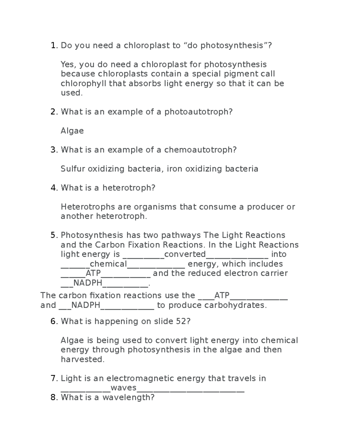 Ch5 Study Guide B - Do you need a chloroplast to “do photosynthesis ...