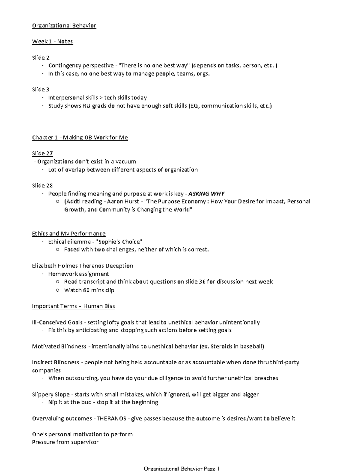 Organizational Behavior Midterm Notes - Organizational Behavior Week 1 ...