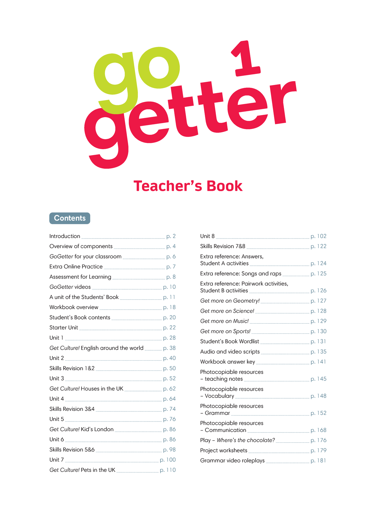 G Go Getter 1 Teacher S Bo Teacher S Book Getter Introduction P Go Overview Of Components P