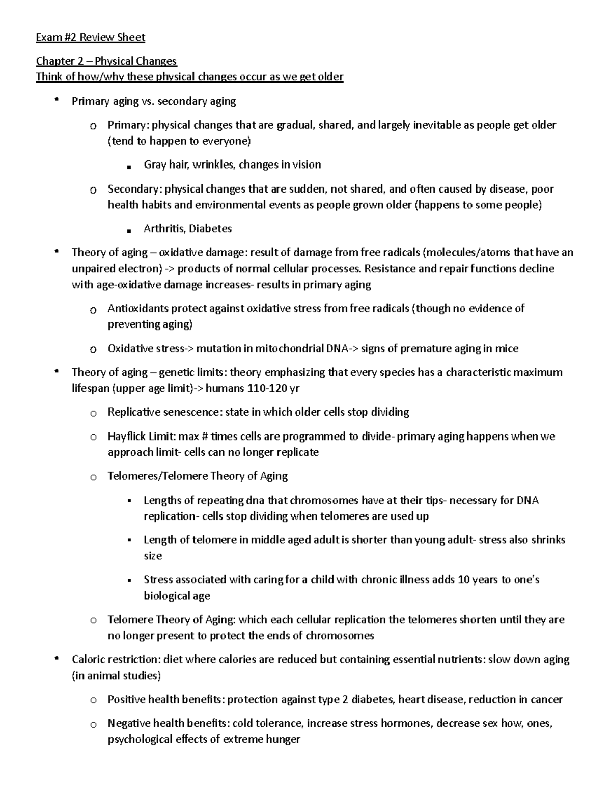 Exam #2 Review Sheet - Exam #2 Review Sheet Chapter 2 – Physical ...