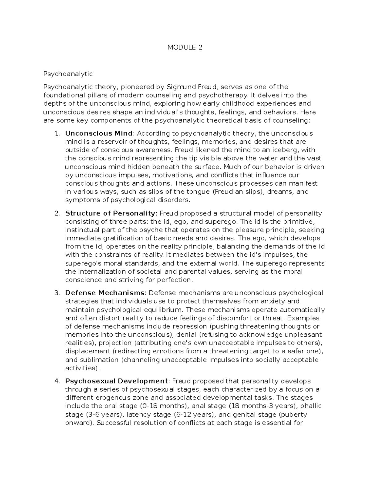 Psychoanalysis - MODULE 2 Psychoanalytic Psychoanalytic theory ...