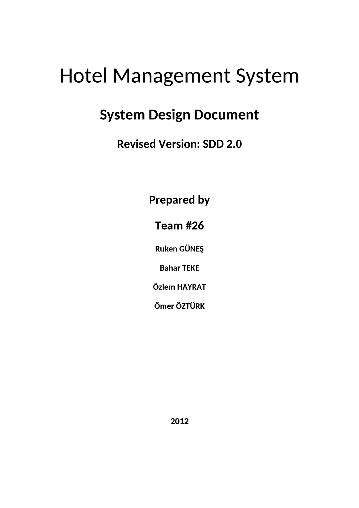 Hotel Management System - System Design Document Revised Version: SDD 2 ...