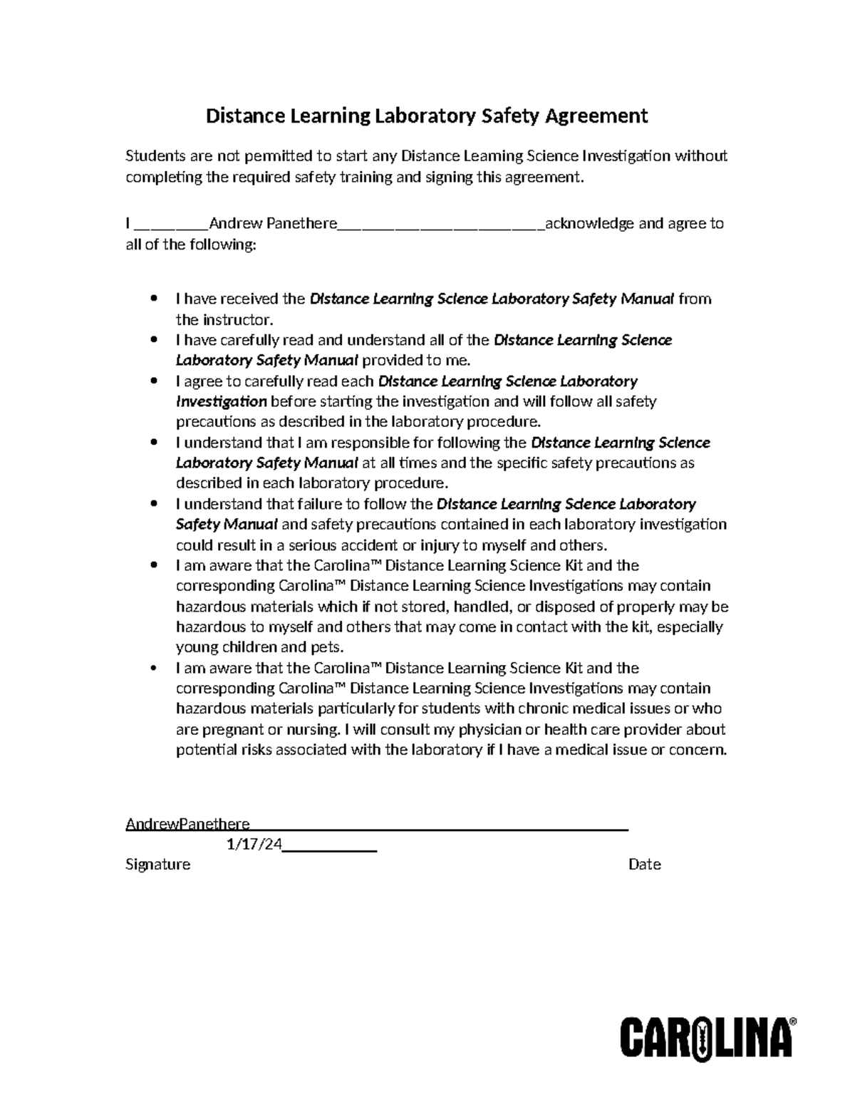 DL Lab Safety Contract - nothing - Distance Learning Laboratory Safety ...