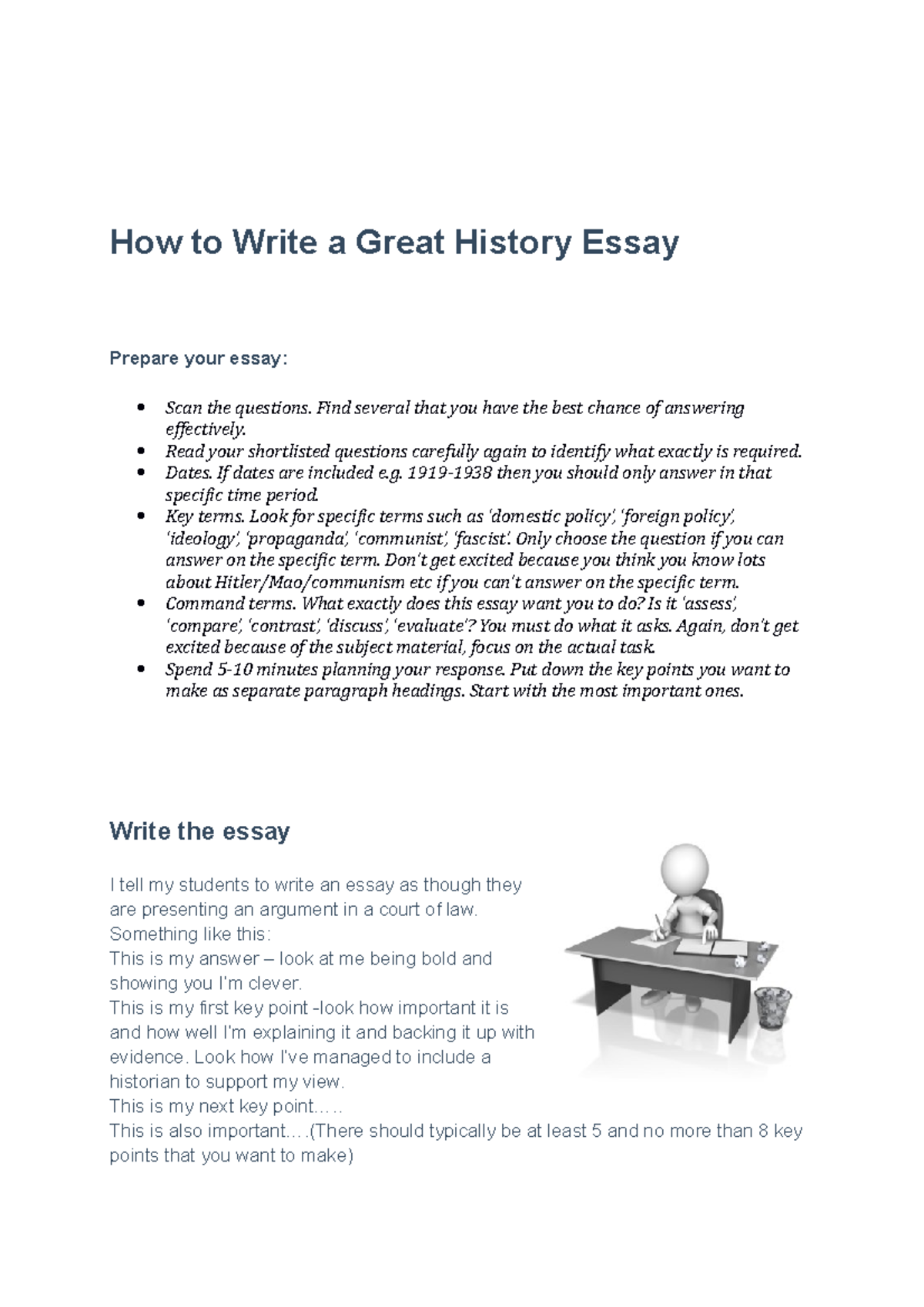 how to write a history essay university