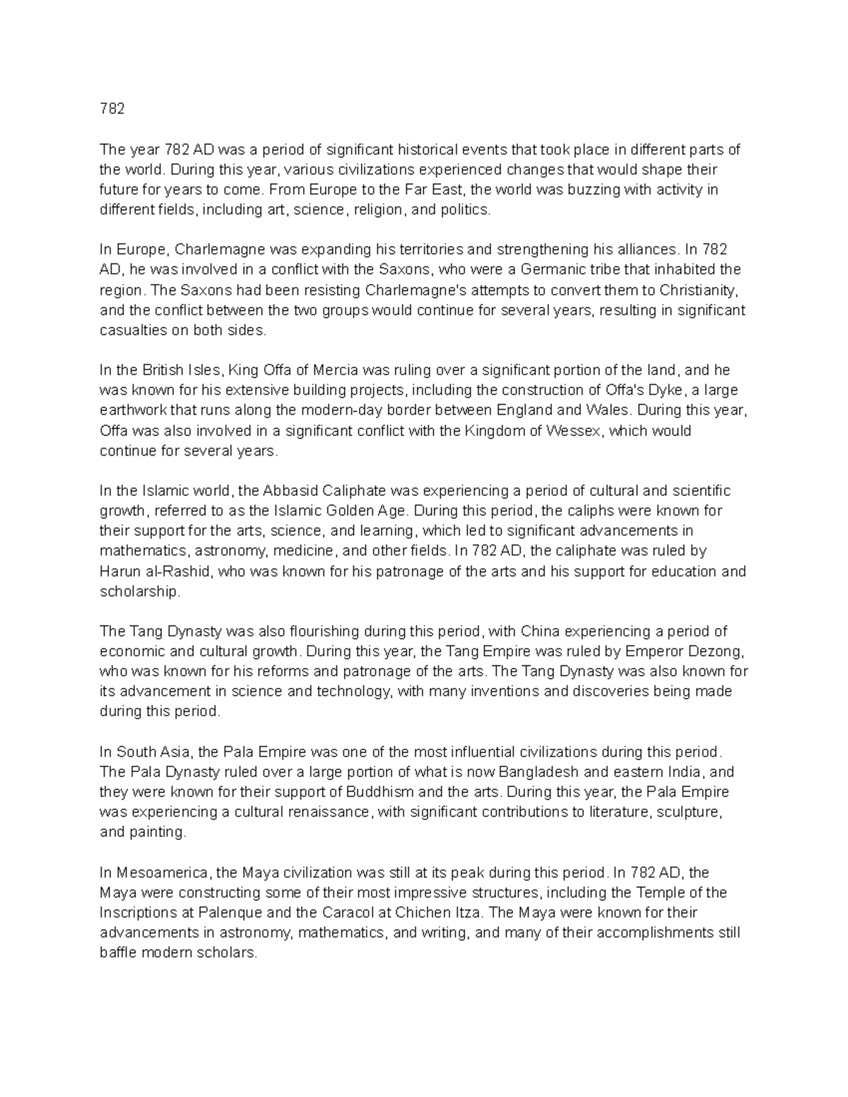 703 (67) - Facts - 782 The year 782 AD was a period of significant ...