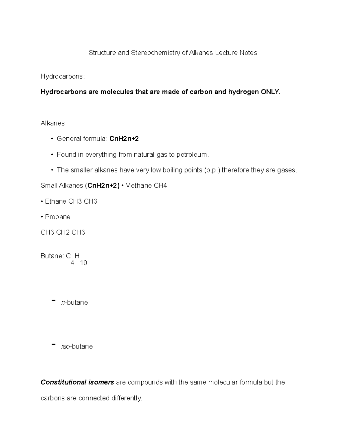 Structure and Stereochemistry of Alkanes Lecture Notes - Structure and ...