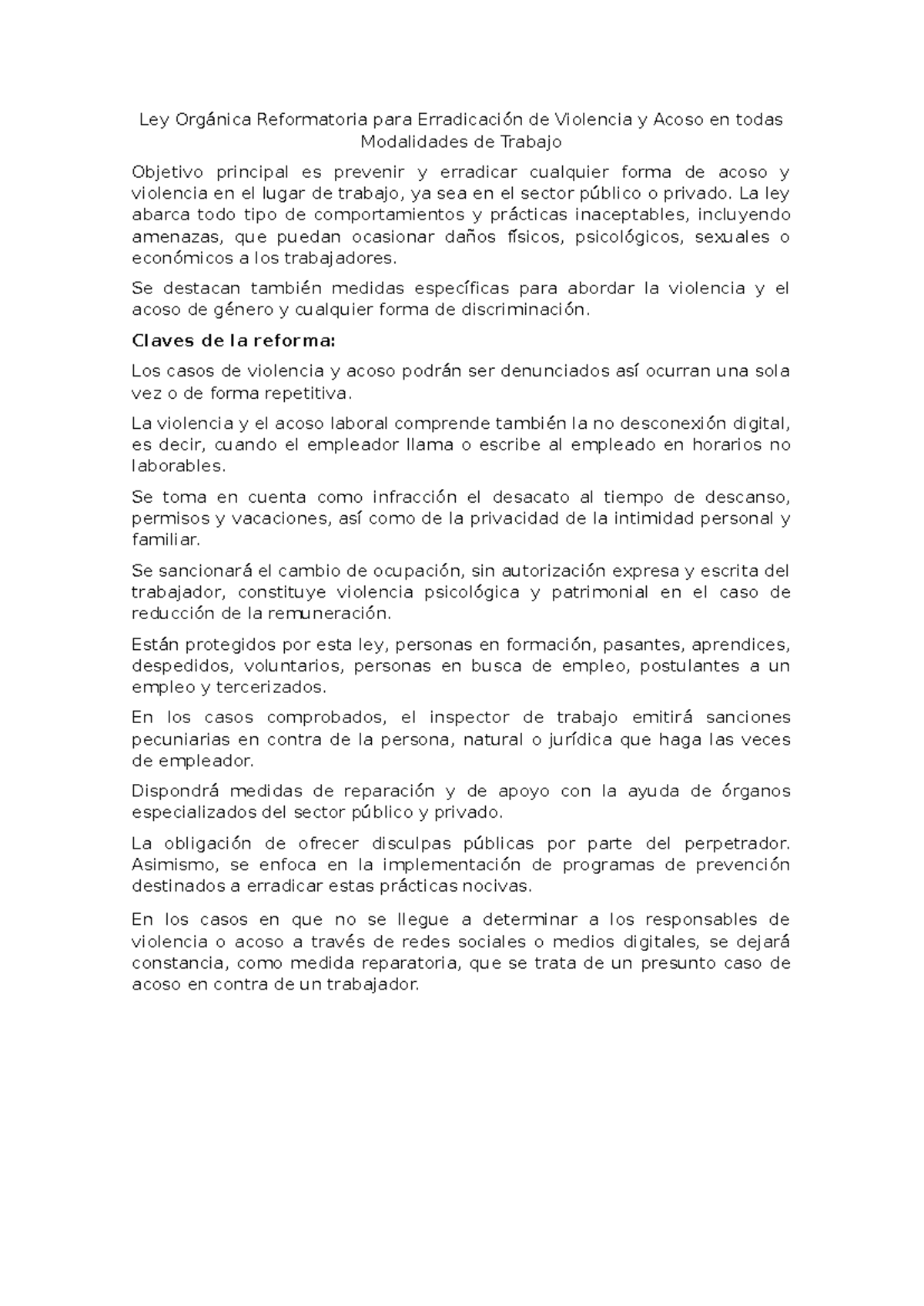 Ley Orgánica Reformatoria para Erradicación de Violencia - La ley ...
