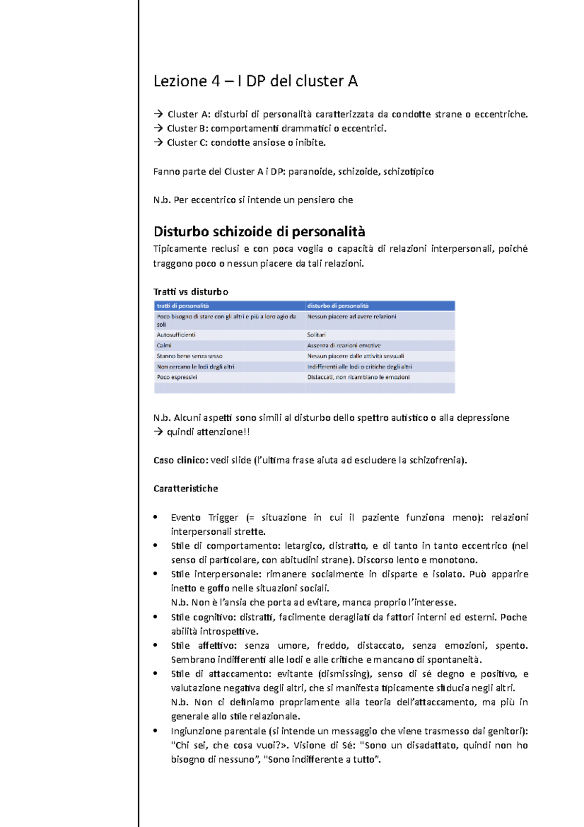 3. I disturbi del cluster A - Lezione 4 – I DP del cluster A Cluster A ...