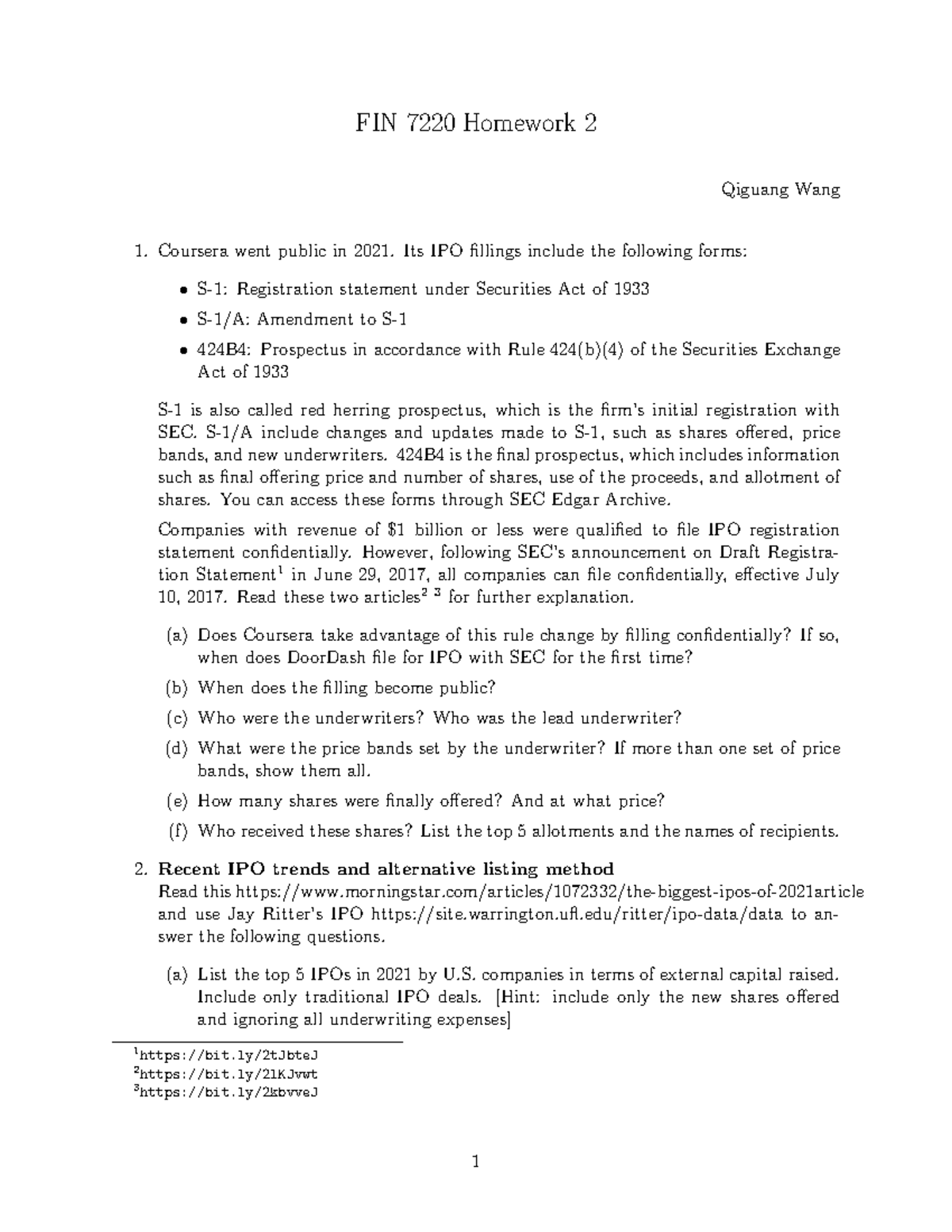 Homework 2 Question direct investment involves ownership and control
