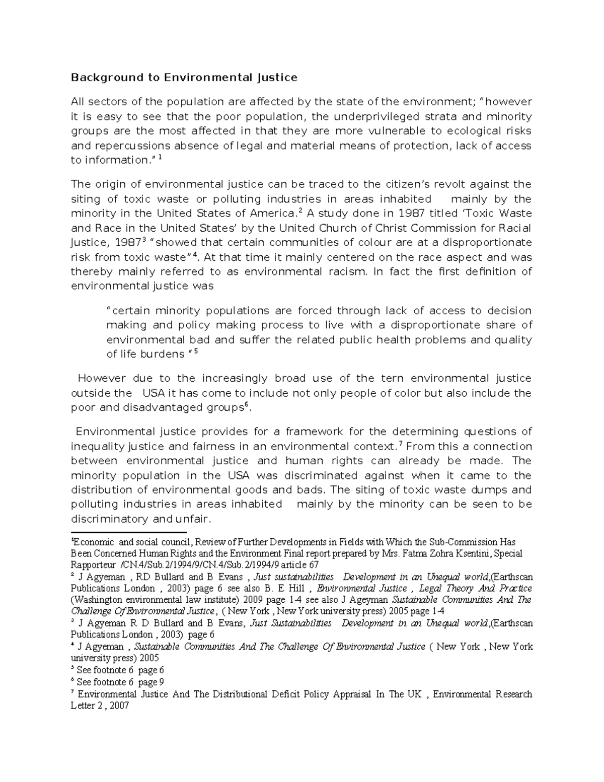 Writing Sample - Summary environmental law - Background to ...