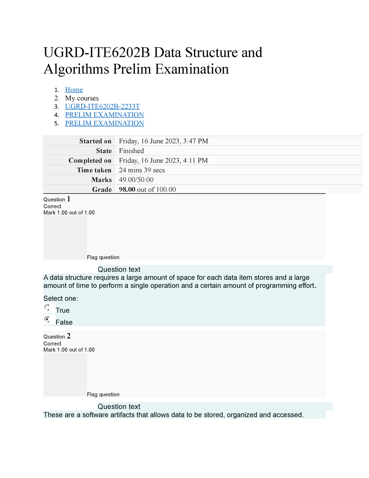 UGRD-ITE6202B Data Structure And Algorithms Prelim Examination - UGRD ...