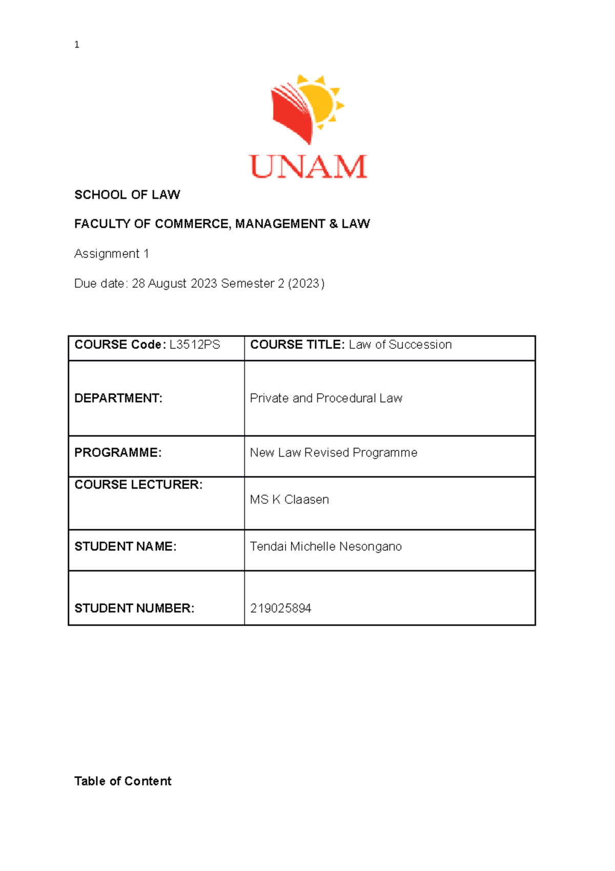 law of succession assignment