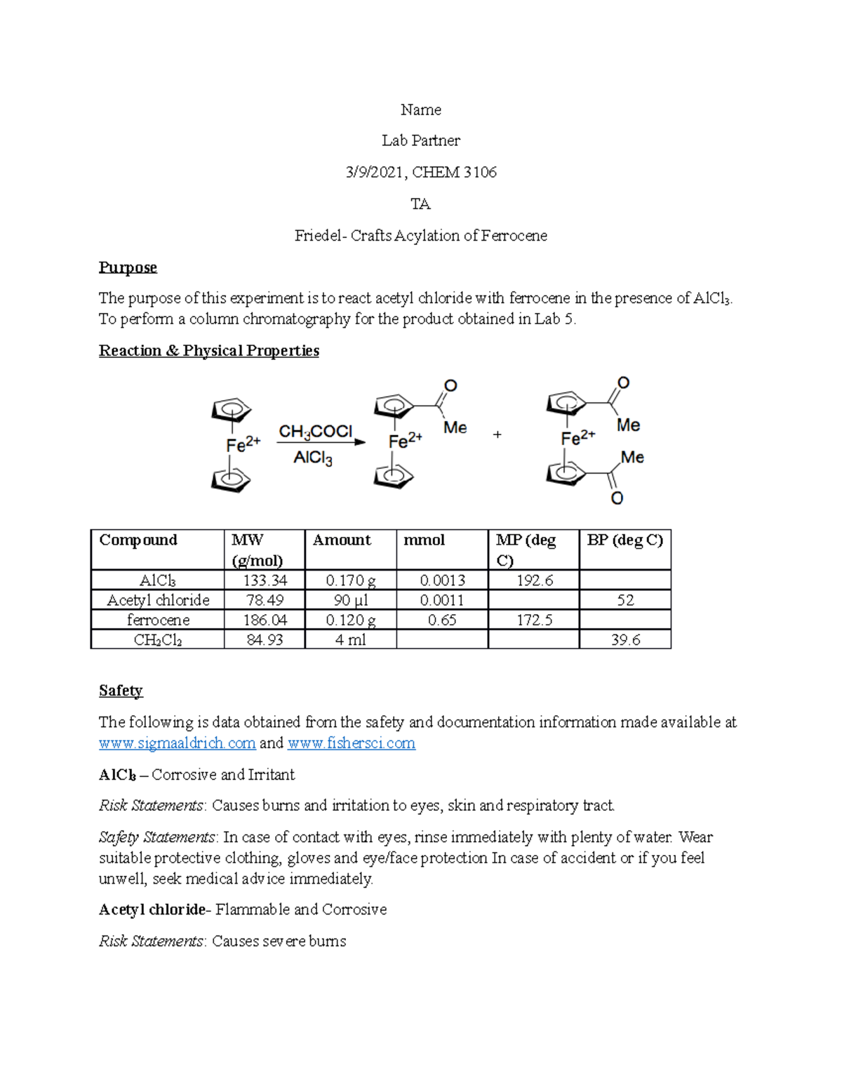 LAB 6 - Organic Chemistry 2 Lab 6 - Name Lab Partner 3/9/2021, CHEM ...