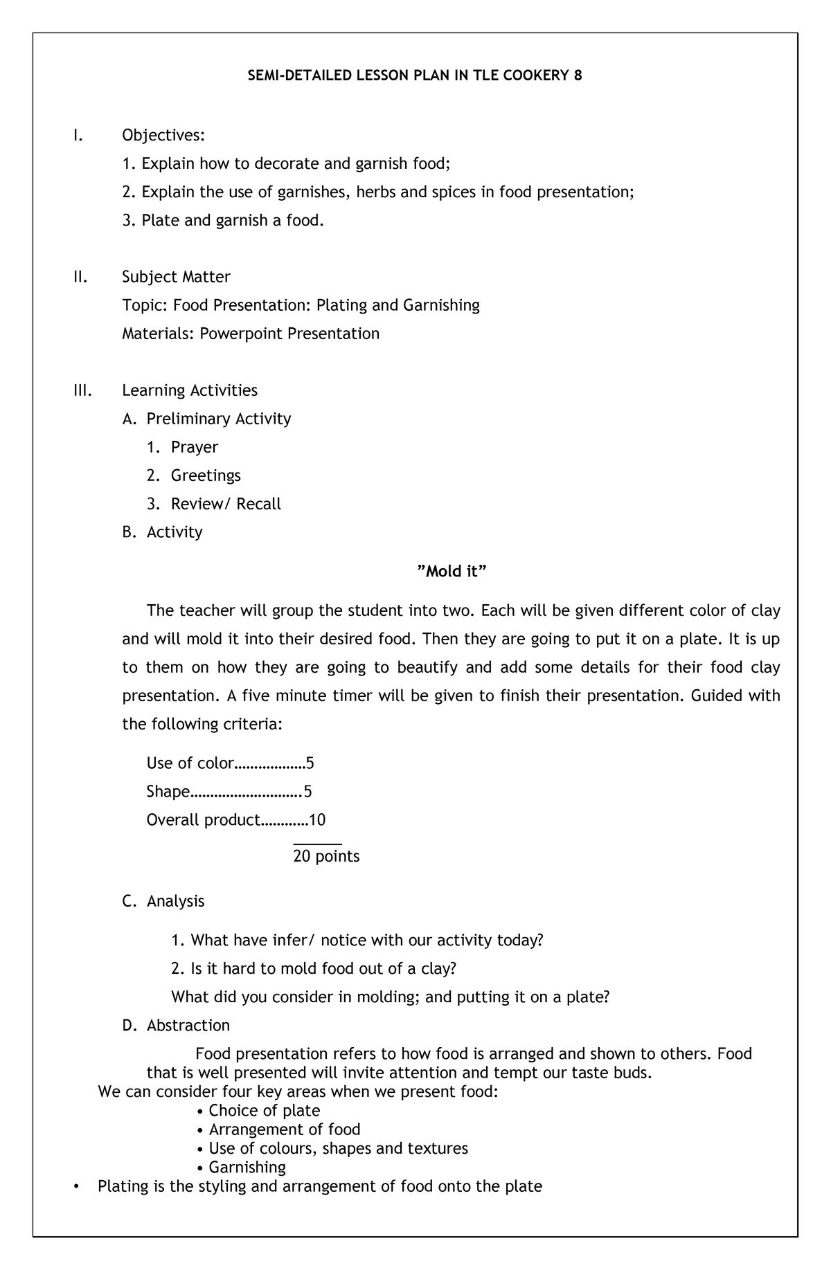 Lesson PLAN IN Technology AND HOME Economics - SEMI-DETAILED LESSON ...