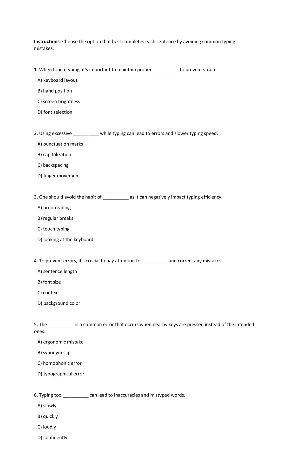 Common Mistakes to Avoid During Typing - Instructions: Choose the ...