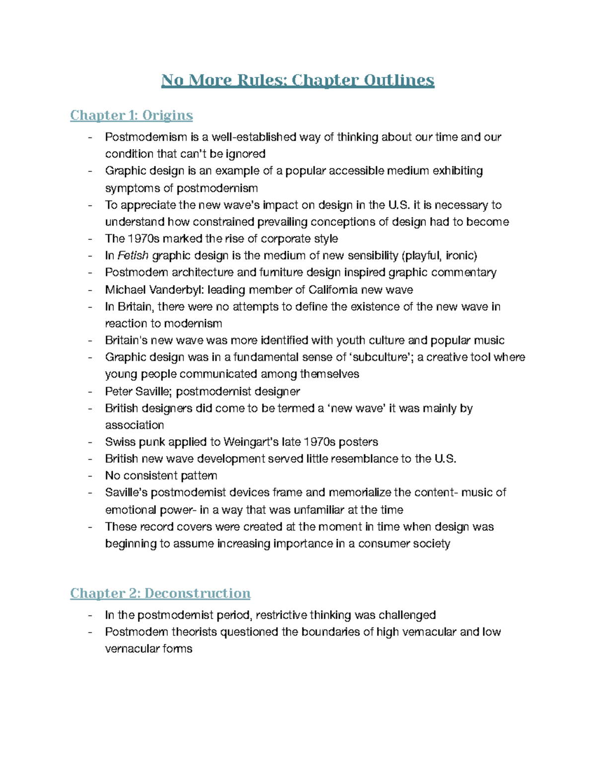 DSGN.200 No More Rules Chapter Notes - No More Rules; Chapter Outlines ...