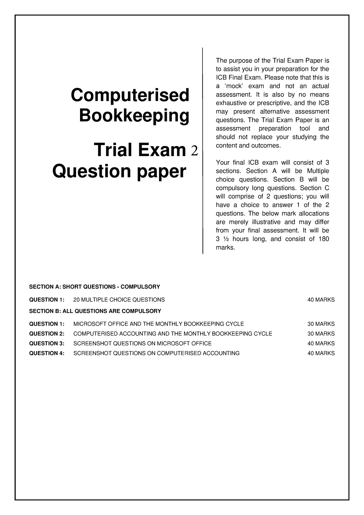 CPBK Mock Exam Question Paper 2 - SECTION A: SHORT QUESTIONS ...