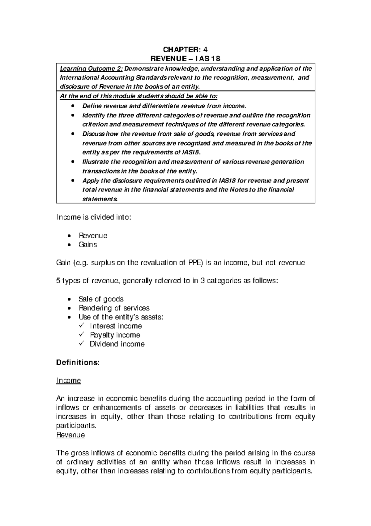 Revenue - Lecture notes 1-4 - CHAPTER: 4 REVENUE – I AS 1 8 Learning ...