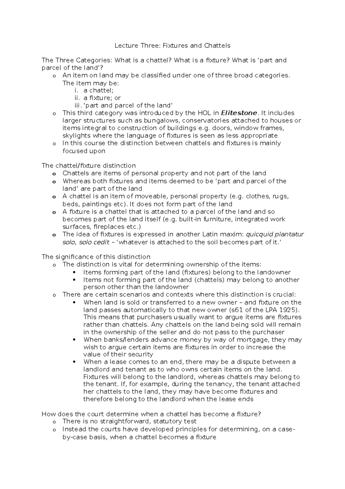 Fixtures and Chattels The item may be i. a chattel; ii. a fixture