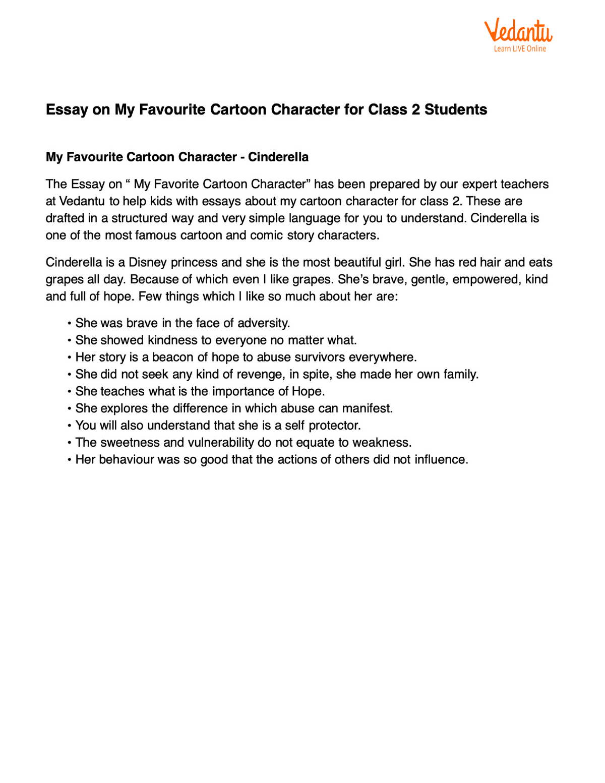 My Favourite Cartoon Character Essay In English For Class 2 Kids Studocu