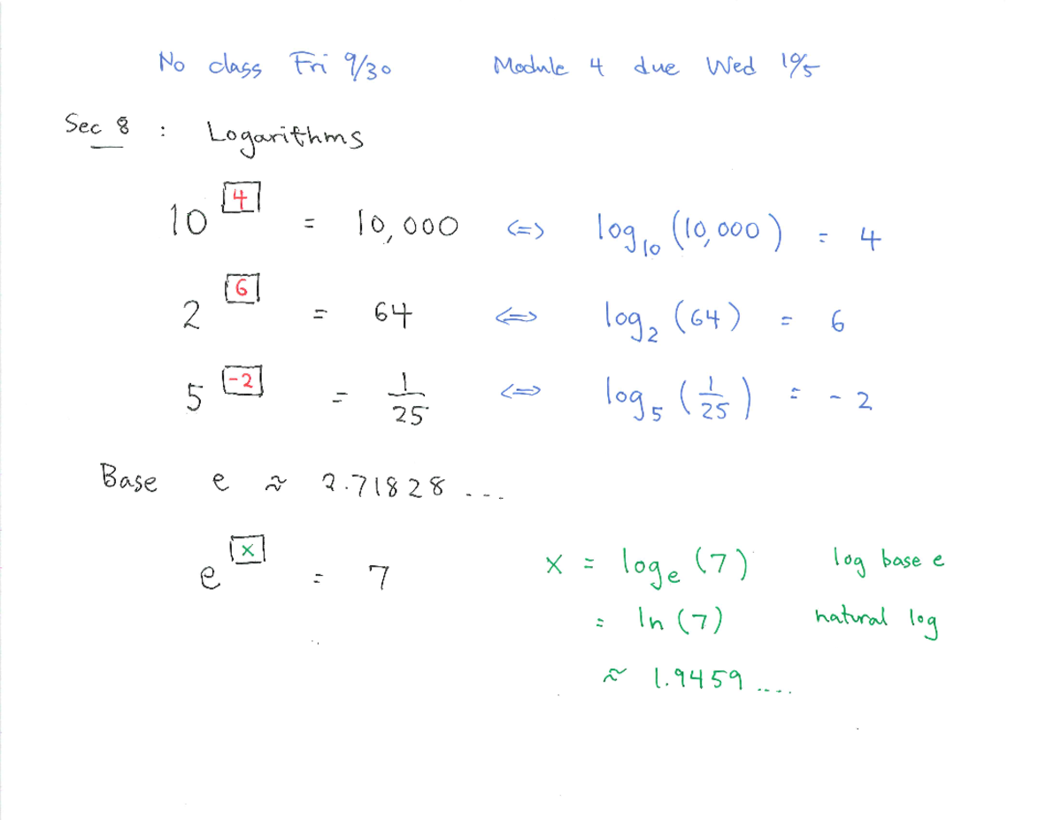 Section 8 Notes Logarithms MAT 143 Studocu