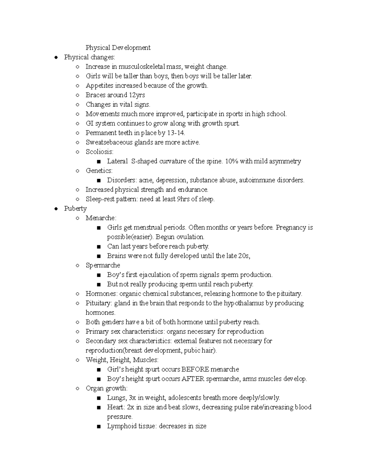 Life Span notes week 6 - Physical Development Physical changes ...