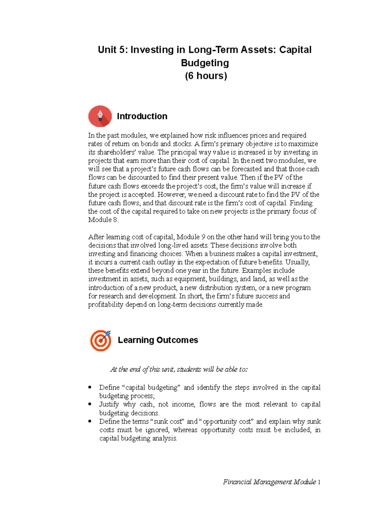 Module in Financial Management - 08 - Unit 5: Investing in Long-Term ...