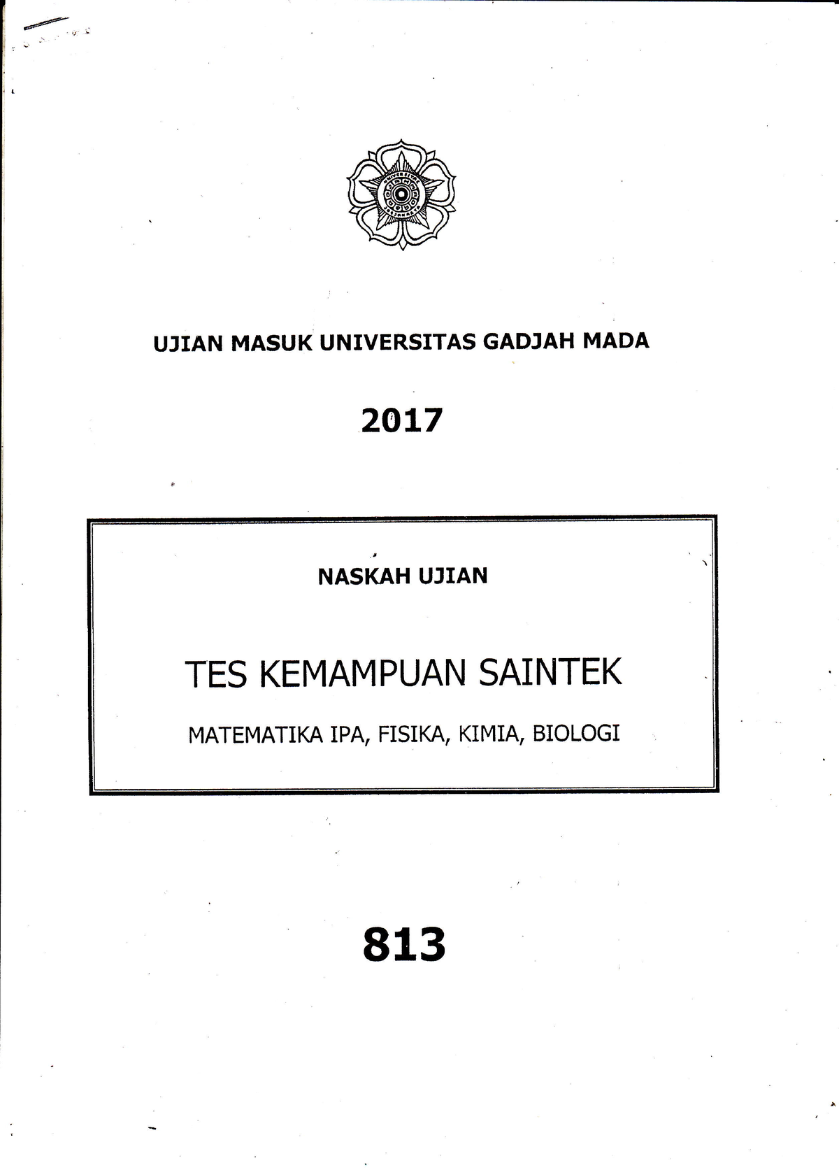  Ugm Tes Kemampuan Saintek 813 Ujian Masuk Universitas 