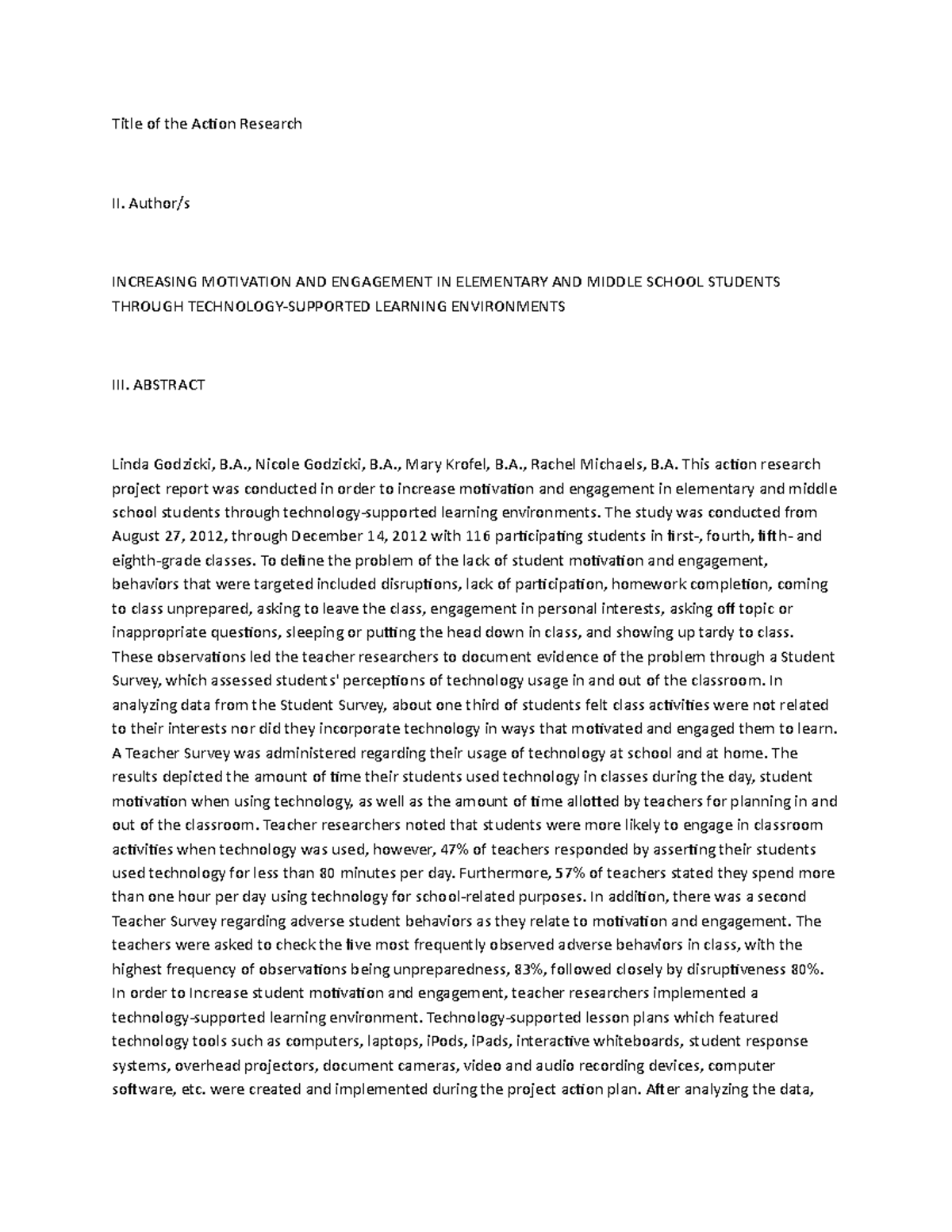 1 - See the file - Title of the Action Research II. Author/s INCREASING ...