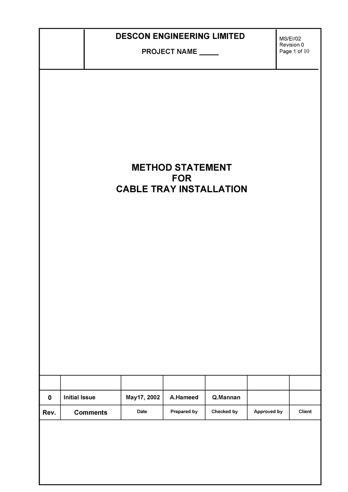 Installation Method Statement for Cable Tray Ladder & Trunking – Method  Statement HQ