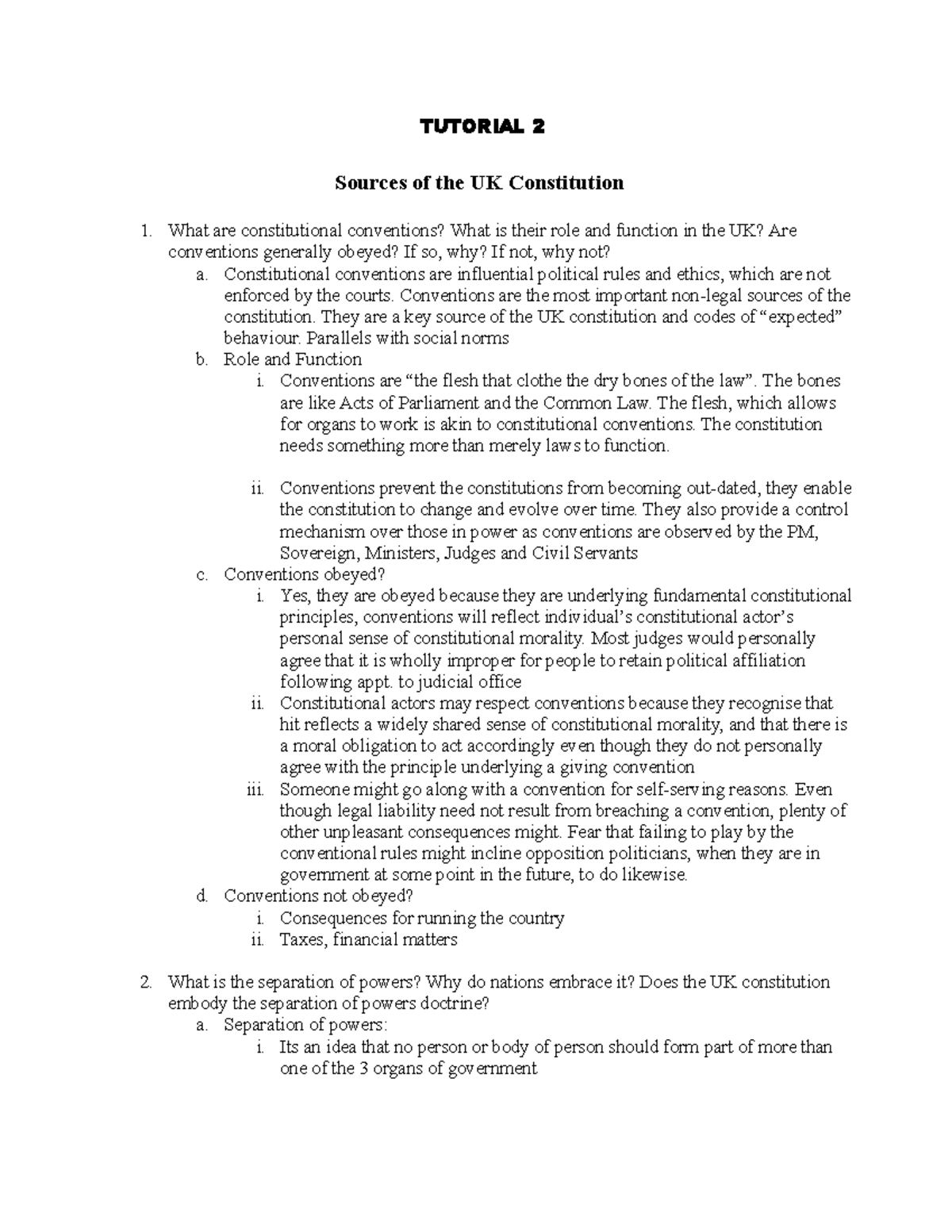 Cons and Admin Tutorial 2 - TUTORIAL 2 Sources of the UK Constitution ...