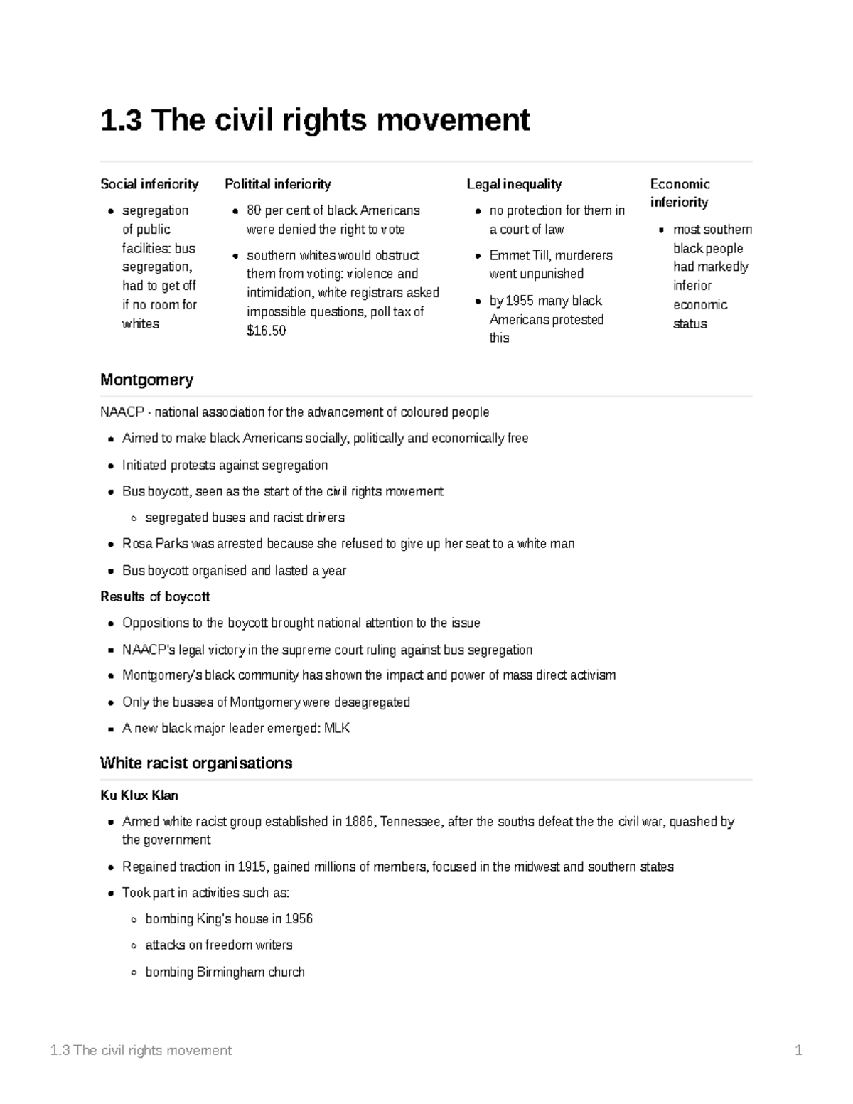 1 - A-level - 1 The civil rights movement 1 1 The civil rights movement ...