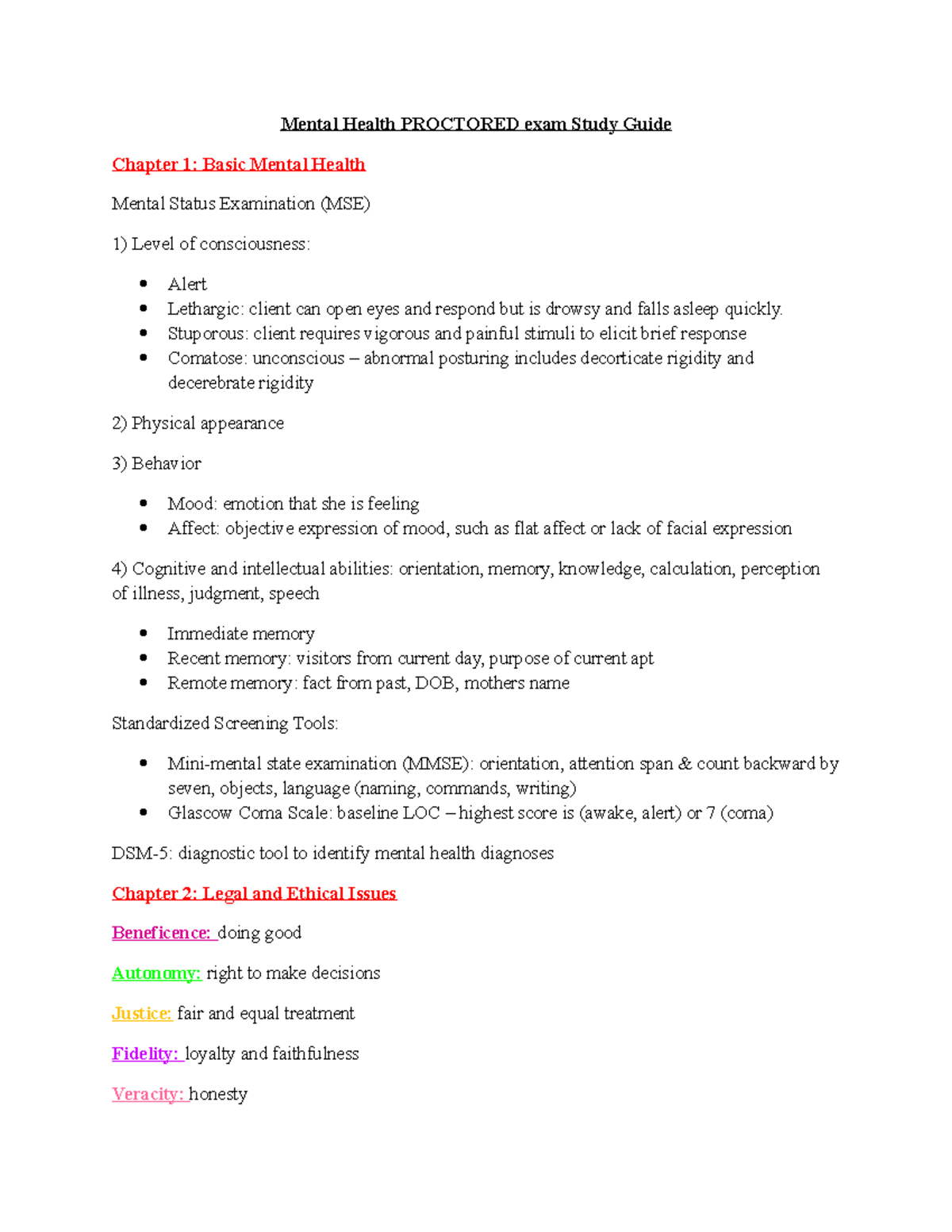 Mental Health Proctored Exam Study Guide Nikki - Mental Health ...