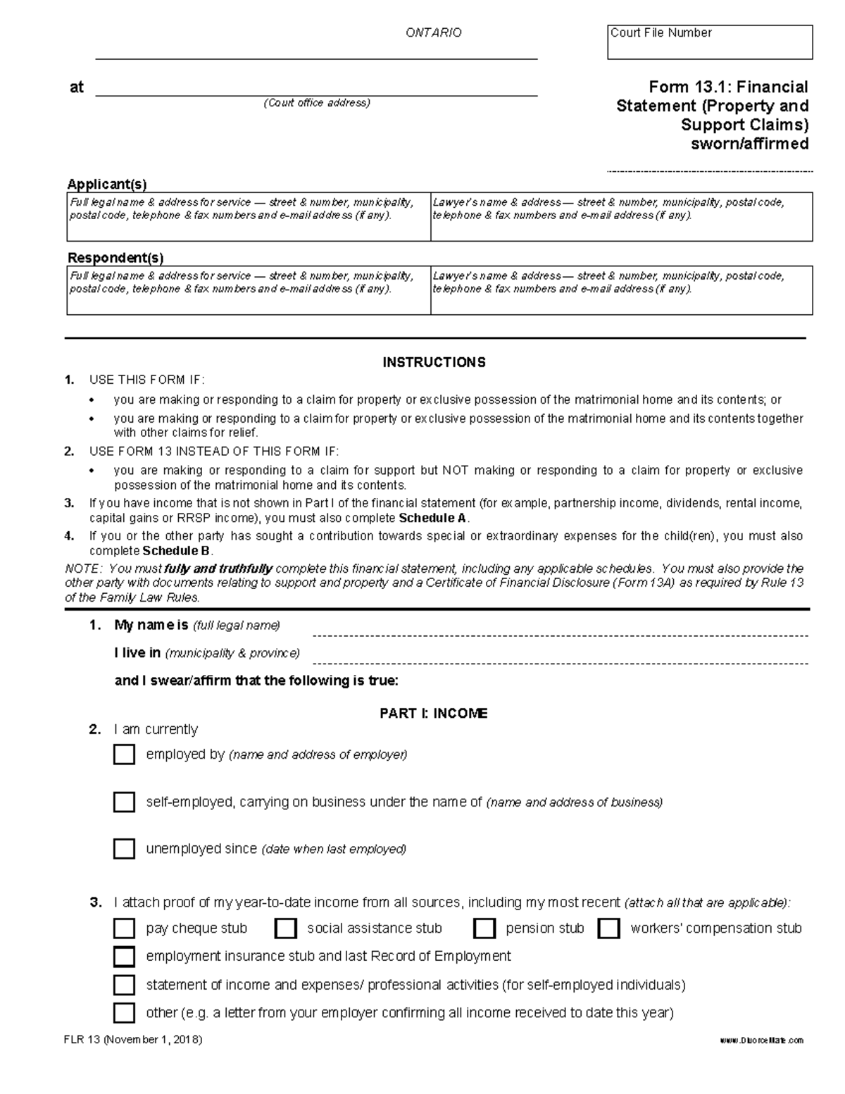 Week 13 Form 13.1 - Financial Statement (property And Support Claims 