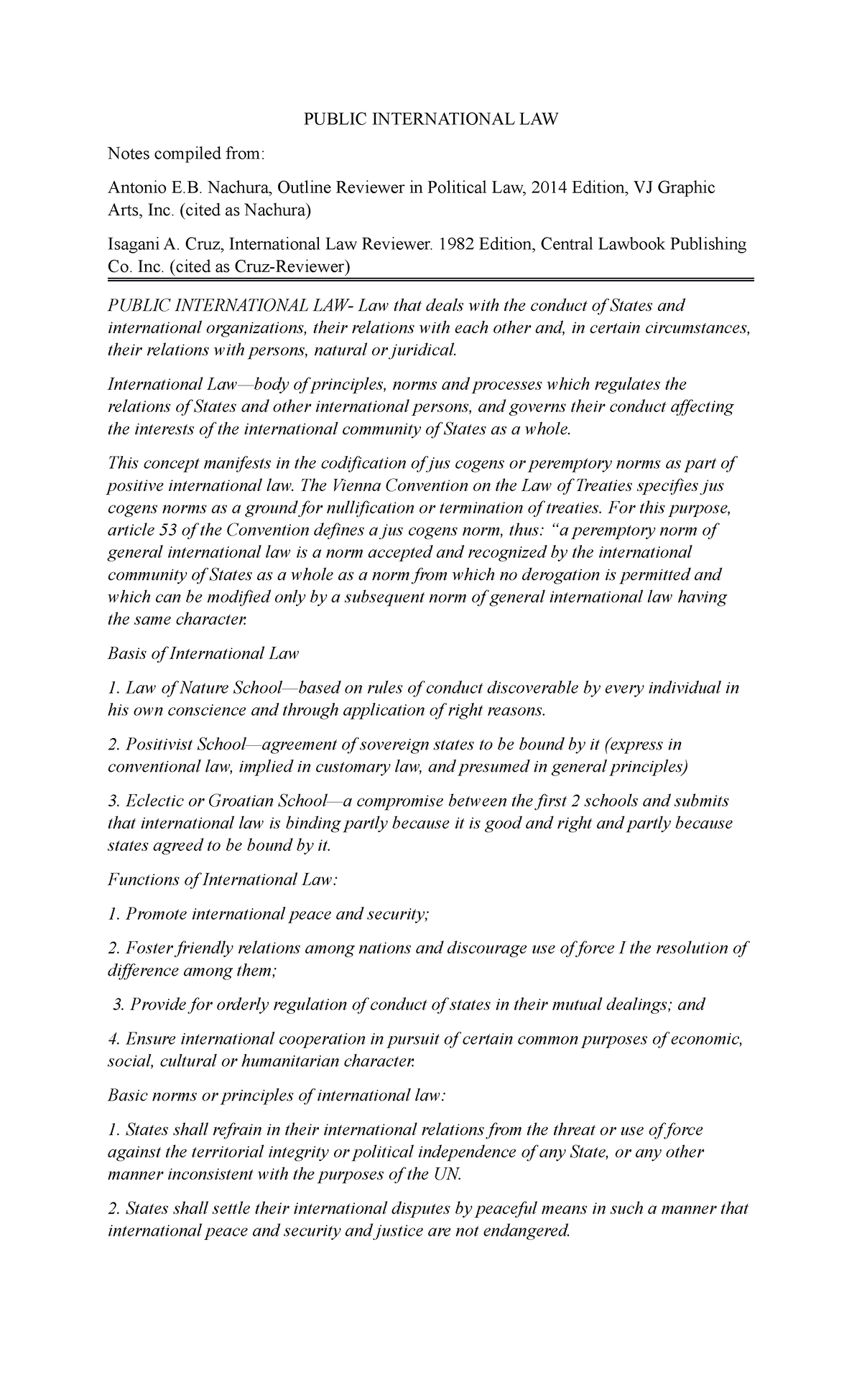 Notes Public International Law - PUBLIC INTERNATIONAL LAW Notes ...