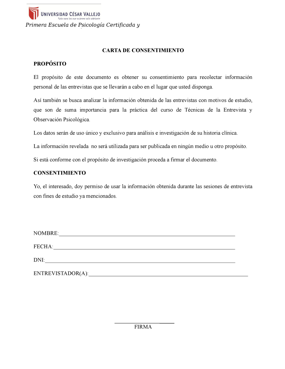 Carta De Consentimiento Informado Ejemplo Sample Site 0816