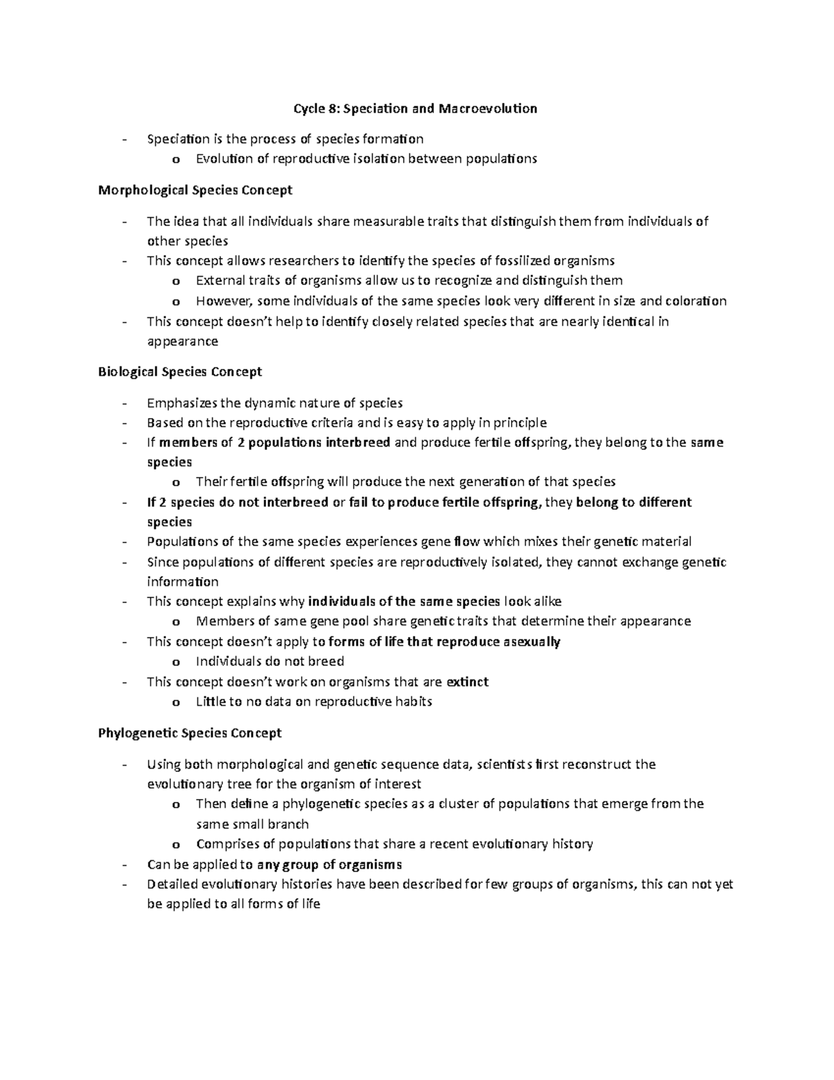 Cycle 8 - Dr. Sharan Bio Notes - Cycle 8: Speciation and Macroevolution ...