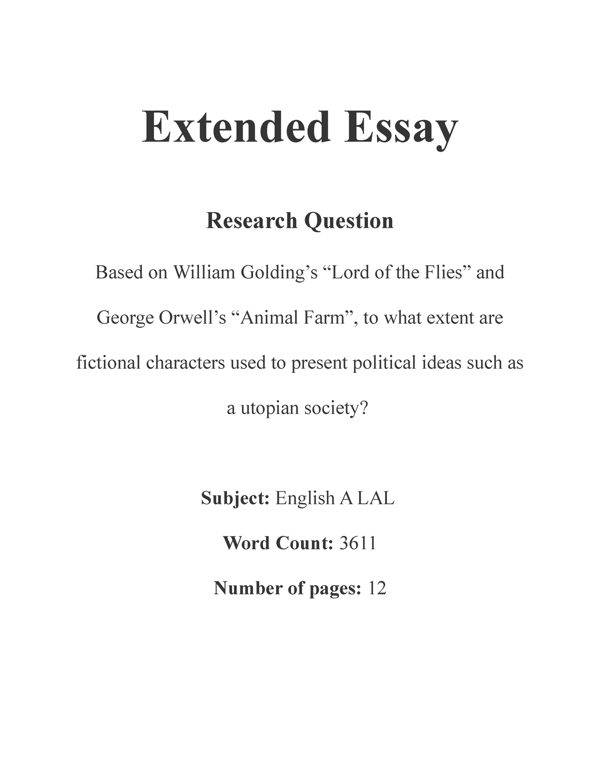 english extended essay research question examples